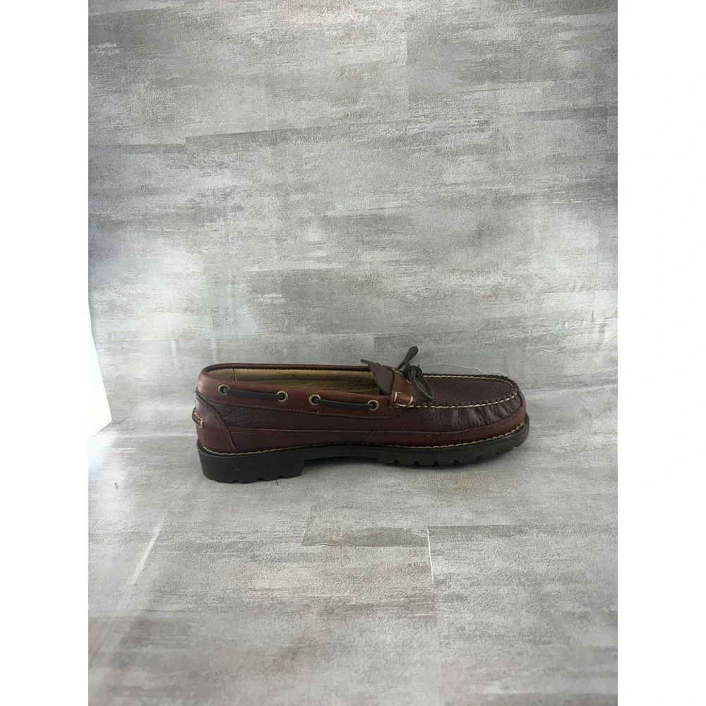 LL Bean Men Sz 9D Brown Leather Lug Sole Boat Shoes Camp Mocs 273080